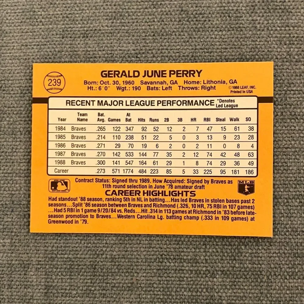 1989 Donruss Atlanta Braves Baseball Card Trading Card